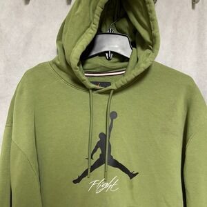 Nike Air‎ Jordan Hoodie L Green Flight Jumpman Fleece Sweatshirt Pullover Active